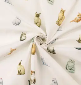 Digitaal bedrukt popline katoen wit katten kittens
