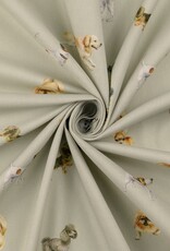 Digitaal bedrukt popline katoen lichtgrijs honden dogs