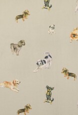 Digitaal bedrukt popline katoen lichtgrijs honden dogs