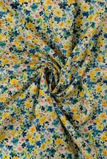 Zacht katoen popline gebloemd retro petrol/geel