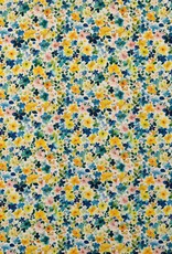 Zacht katoen popline gebloemd retro petrol/geel