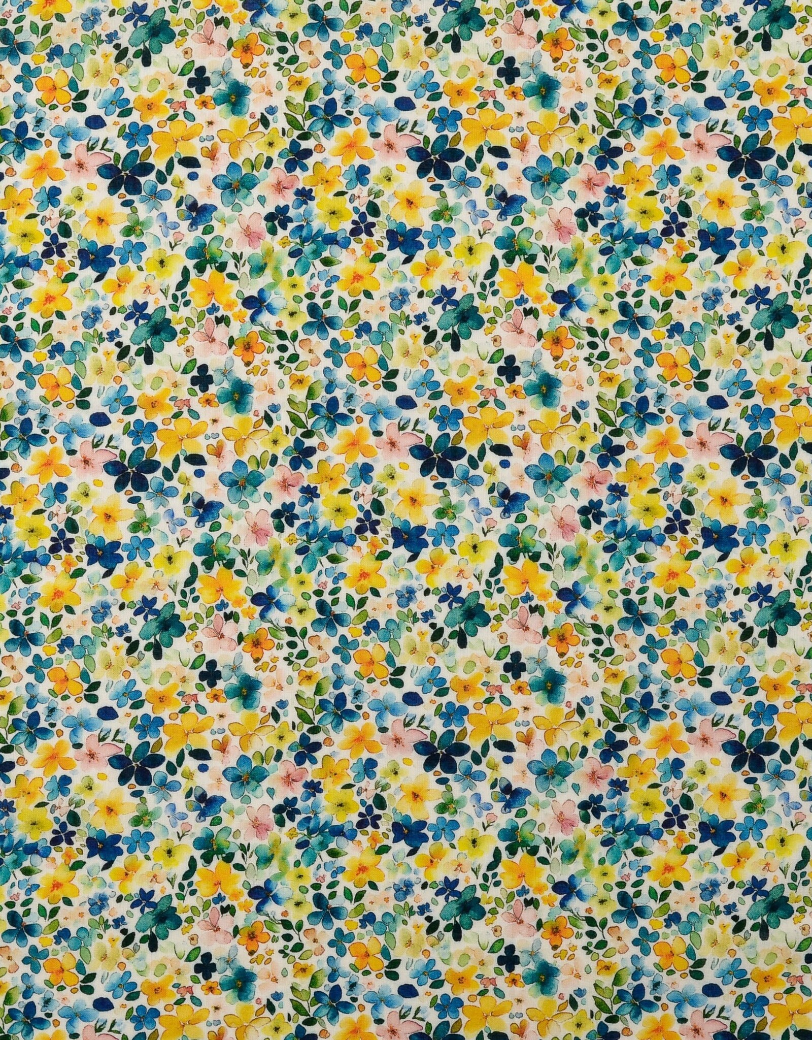 Zacht katoen popline gebloemd retro petrol/geel