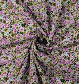 Zacht katoen popline gebloemd retro paars/rood