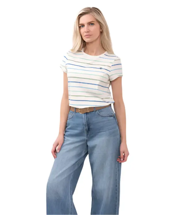 Lighthouse Ladies Causeway T Shirt Blue Sage Stripe