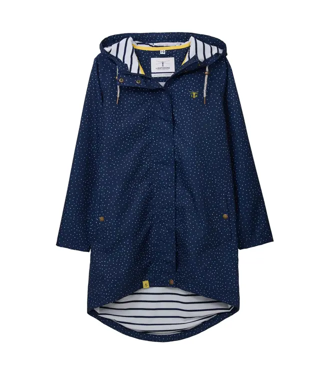 Lighthouse Ladies Beachcomber Long Coat Navy Dot