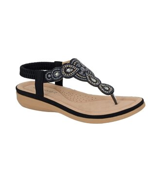 Cipriata Jewelled Mazzina Toe Post Sandal. Black