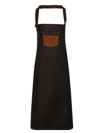 Schort Waxed Look Denim Bib Apron / Faux Leather