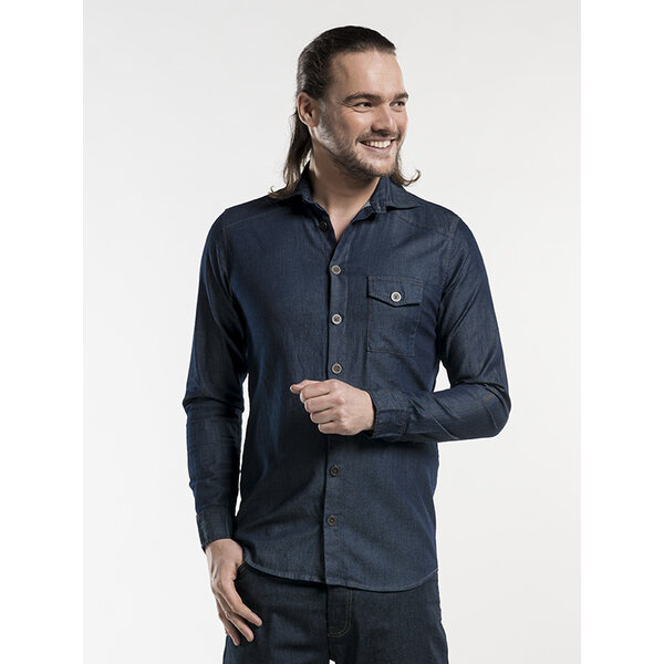 Chaud Devant Heren shirt denim stretch blue