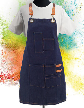 Kinder schort denim met leer 45 cm/lengte: 60 cm