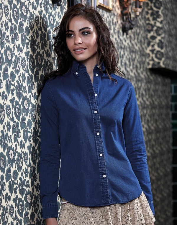 Denim look Casual Twill dames blouse