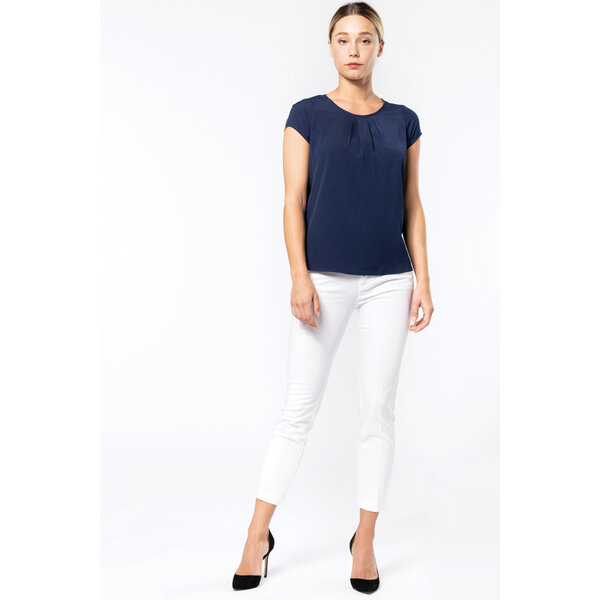 Kariban Dames blouse korte mouw blauw of wit