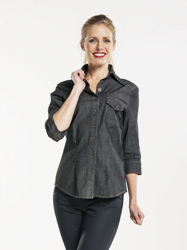 Dames spijkerblouse stretch zwart