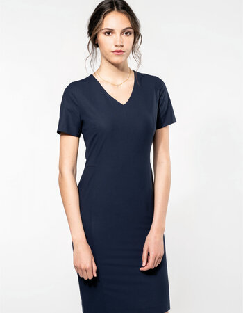 Elegante representatieve jurk met stretch en getailleerde snit in zwart of navy