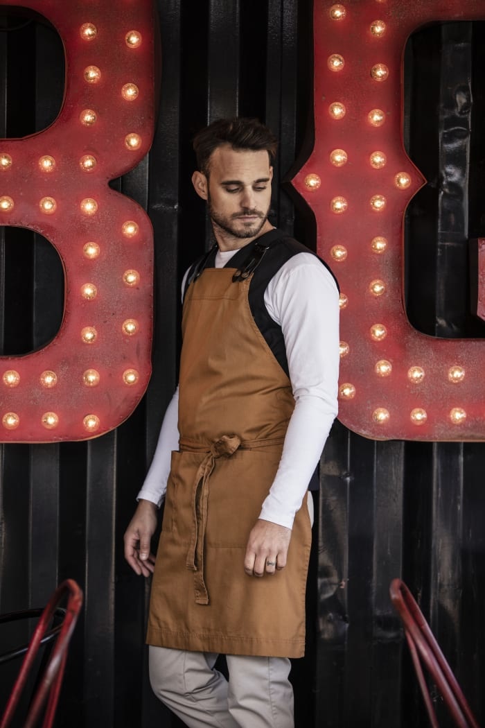 Schort canvas in 10  kleuren met elastische bretels (los te bestellen)