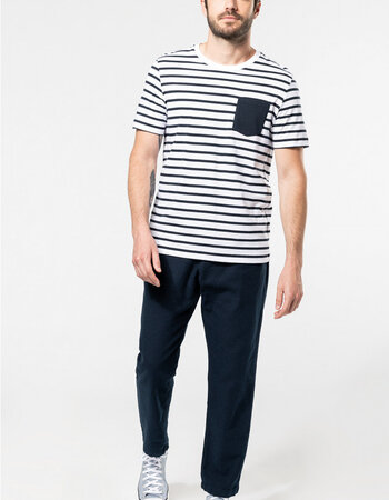 Shirt gestreept met borstzakje rood of blauw
