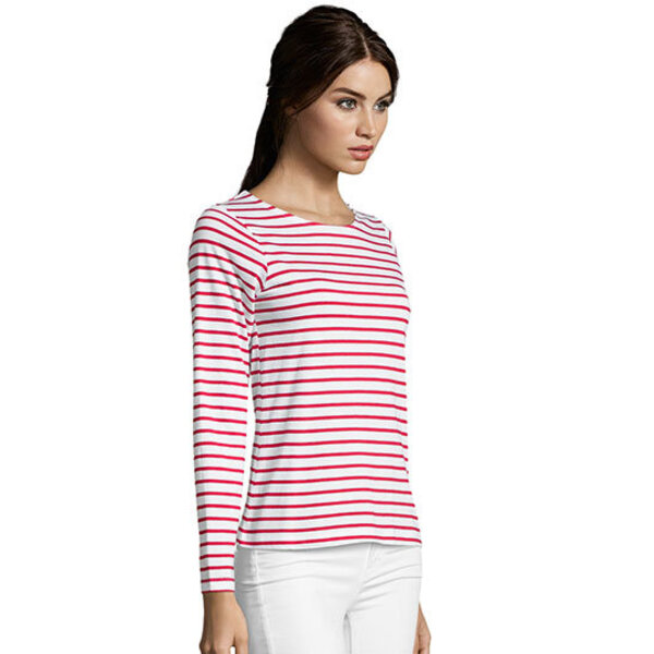 Sols Gestreept shirt lange mouw dames rood of navy