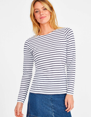 BESTSELLER: Gestreepte longsleeve dames rood of navy