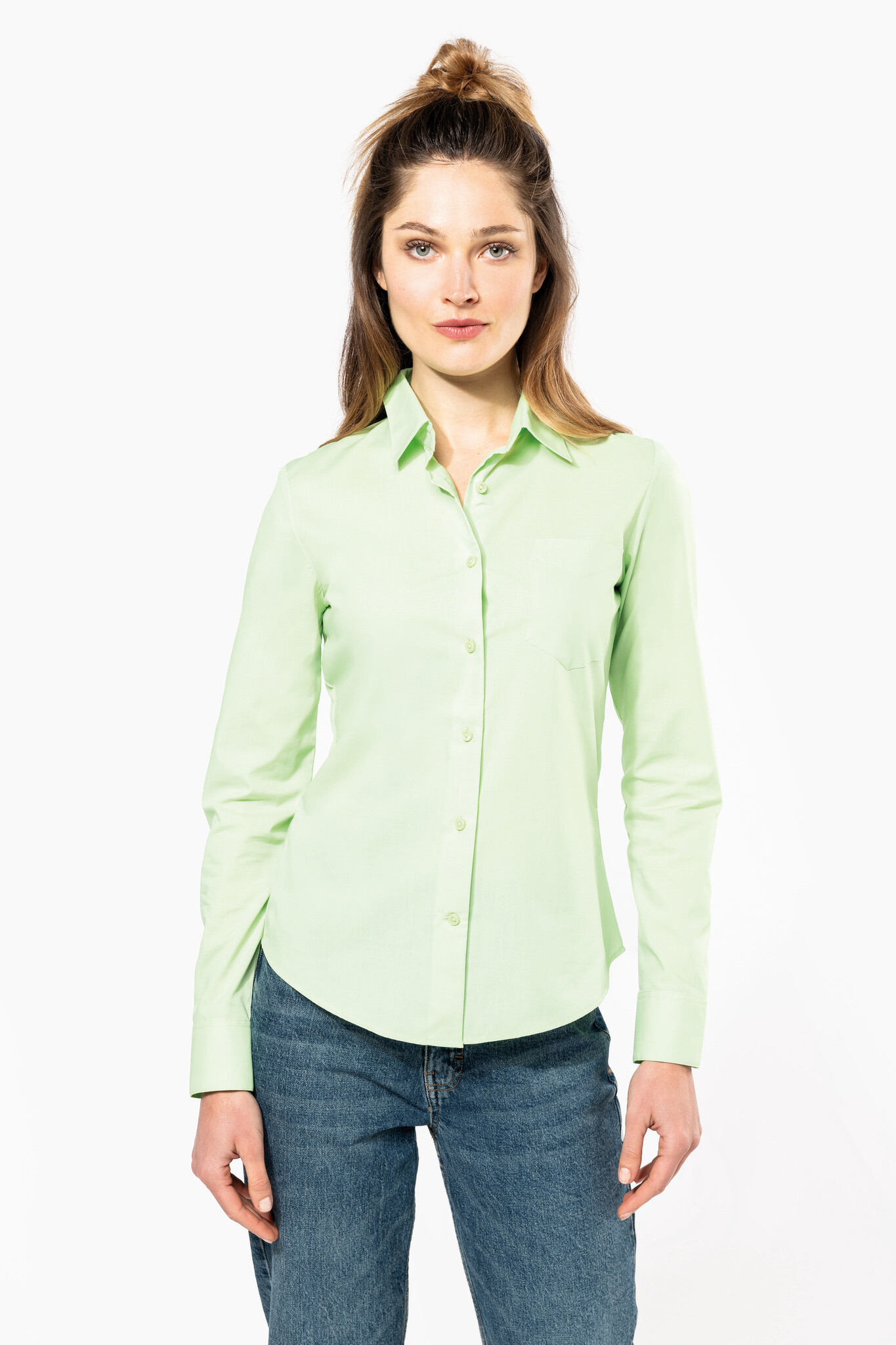 Dames Blouse Lange mouw Easy Care Bruin / Zand / Groen tintent