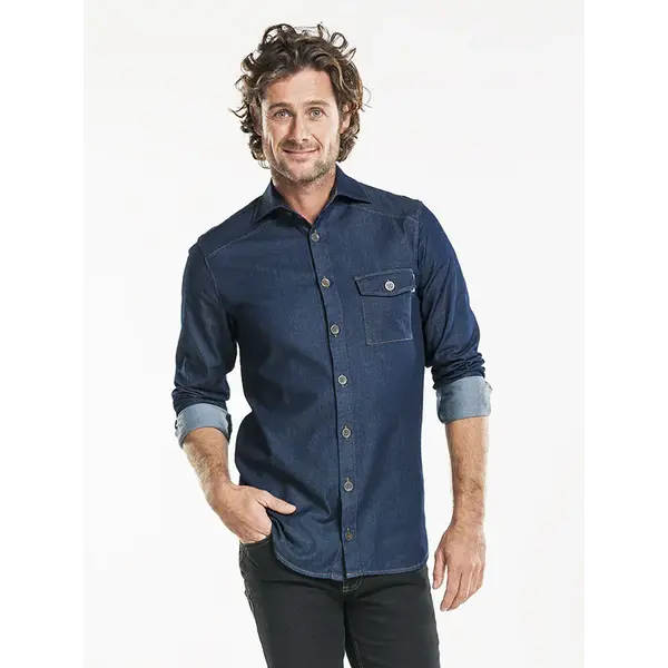 Chaud Devant Heren shirt denim stretch blue