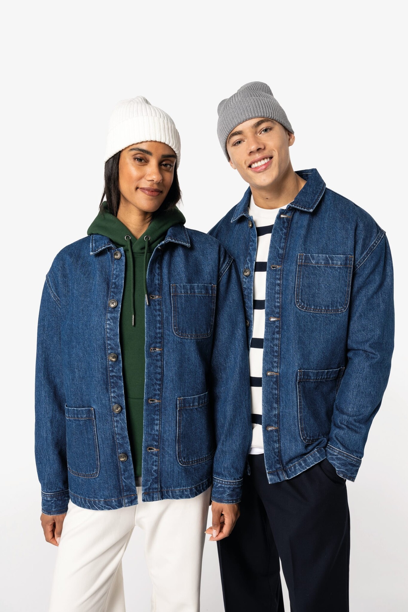 Ecologische uniseks jeansjas met afhangende schouders