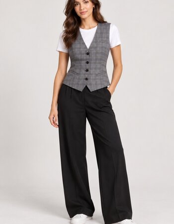 Gilet dames met ruit grijs