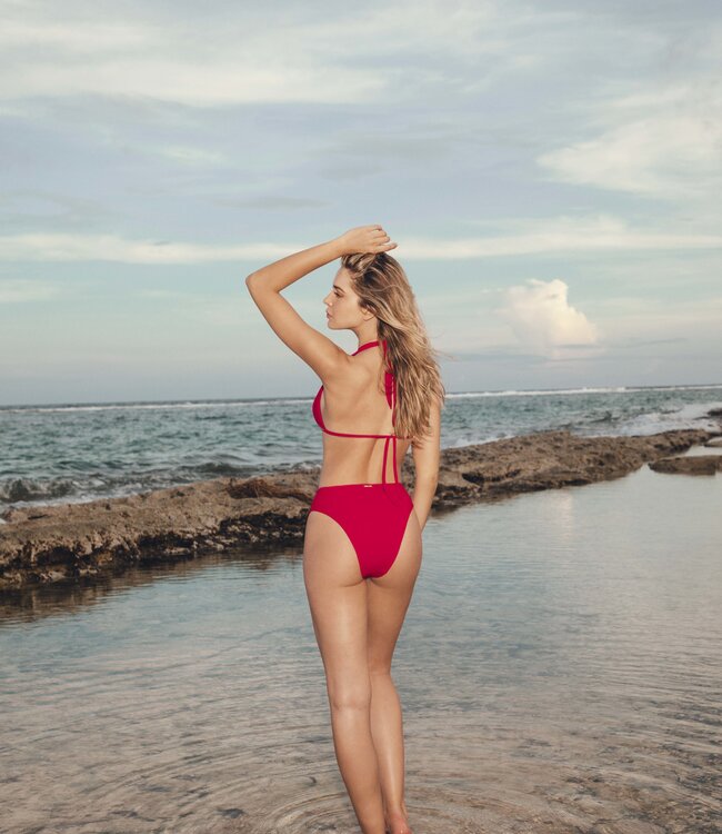 Saman tropical wear High waisted bikini bottoms red
