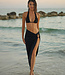 PilyQ swimwear Perlenbesetztes Brynn schwarzes Neckholder-Bikinioberteil