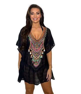 Saman tropical wear Zwarte kimono kort strand