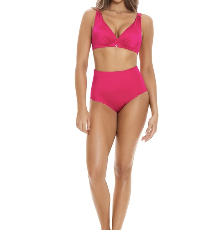 Saman tropical wear Bas de bikini taille haute fuchsia
