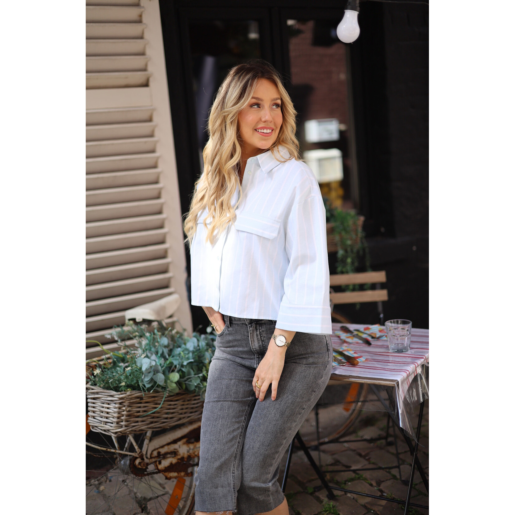 Chemise en coton courte ligné chiley