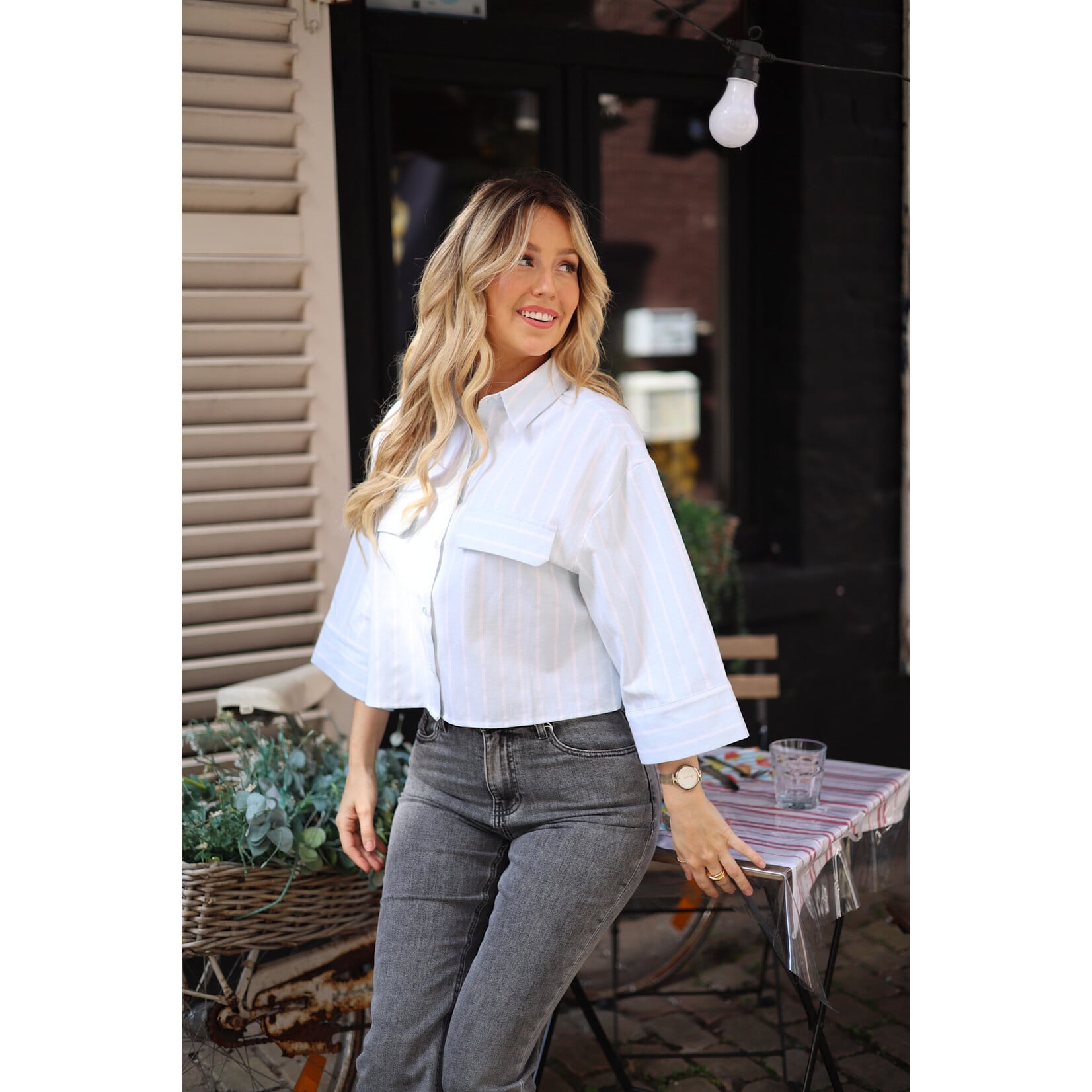 Chemise en coton courte ligné chiley