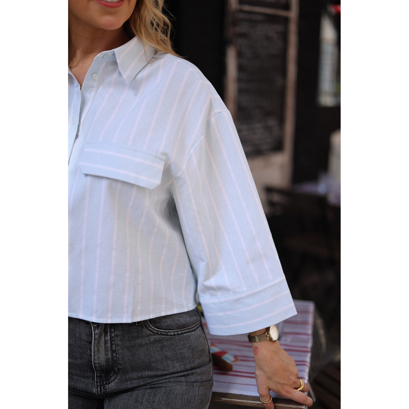 Chemise en coton courte ligné chiley