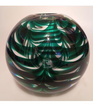 Leerdam Glaskunst - Bol groen en blank