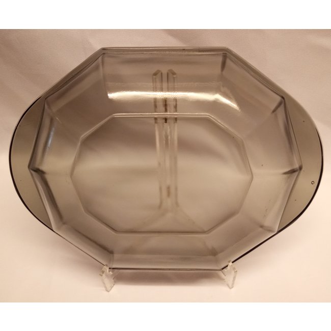 Leerdam schaal persglas grijs 1921