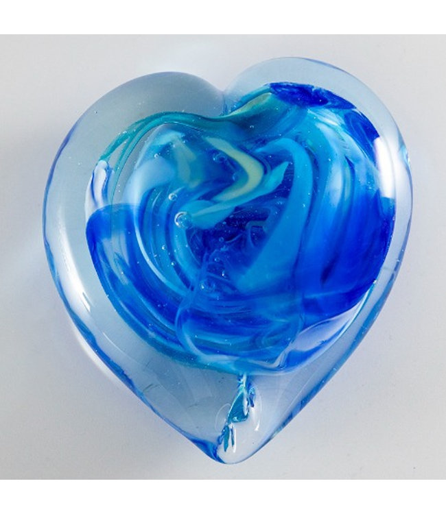 Glaskunst Art Liggend glazen hart, blauw - met luxe cadeauverpakking