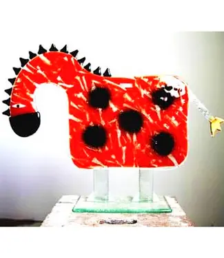 Glass Studio Habrat Habrat - Horse, with golden tail, rood