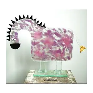 Glass Studio Habrat Habrat - Horse, with golden tail, roze