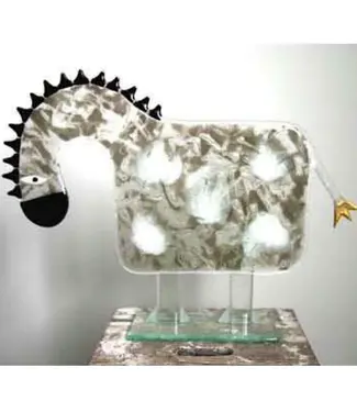 Glass Studio Habrat Habrat - Pferd, mit goldenem Schweif, grau