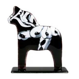 Glass Studio Habrat Habrat - Schwedisches Pferd, schwarz/weiß