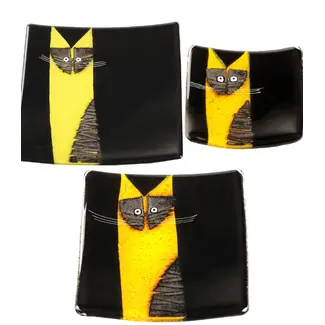 Glass Studio Habrat Habrat - Glazen schaal Kat geel