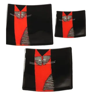 Glass Studio Habrat Habrat - Glasschale Katze rot