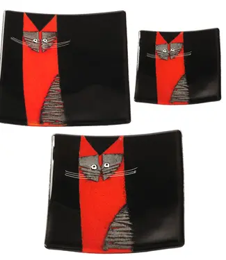 Glass Studio Habrat Habrat - Glasschale Katze rot