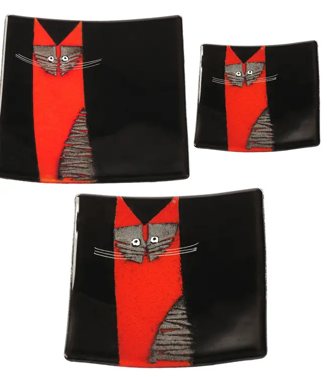 Glass Studio Habrat Habrat - Glasschale Katze rot