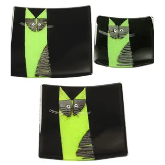 Glass Studio Habrat Habrat - Glazen schaal Kat lime