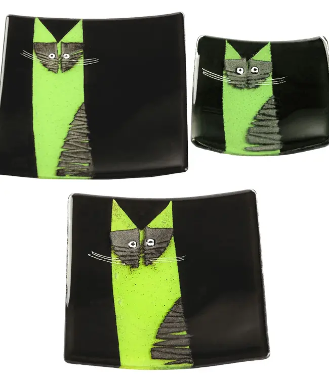 Glass Studio Habrat Habrat - Glazen schaal Kat lime