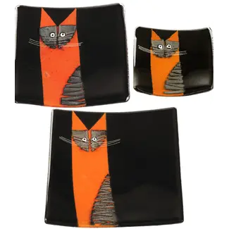 Glass Studio Habrat Habrat - Glazen schaal Kat oranje