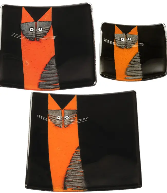 Glass Studio Habrat Habrat - Glasschale Katze orange