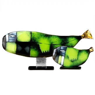 Glass Studio Habrat Habrat - Glazen walvis lime/goud