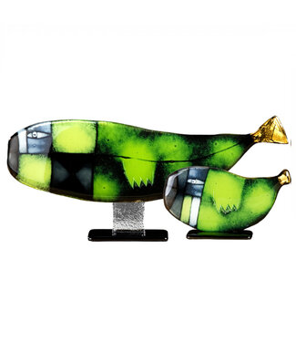 Glass Studio Habrat Habrat - Glazen walvis lime/goud