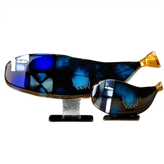 Habrat Glass - Maciej Habrat Habrat - Glazen walvis staand, blauw/goud